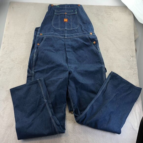Big Ben Mens Denim Bib Overalls 38x32 Blue 100% Cotton Straight Leg Retro Y2K - Picture 9 of 14
